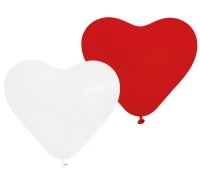 Balloons Gemar 10", CR hearts dark red and white, 5pcs