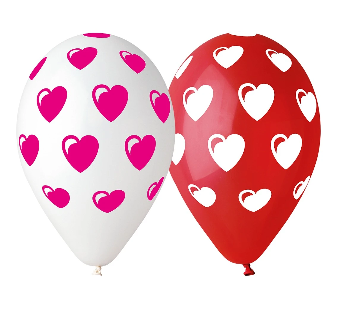 Balloons Gemar 12", pastel premium hearts red and white, 5pcs