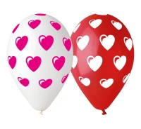 Balloons Gemar 12", pastel premium hearts red and white, 5pcs