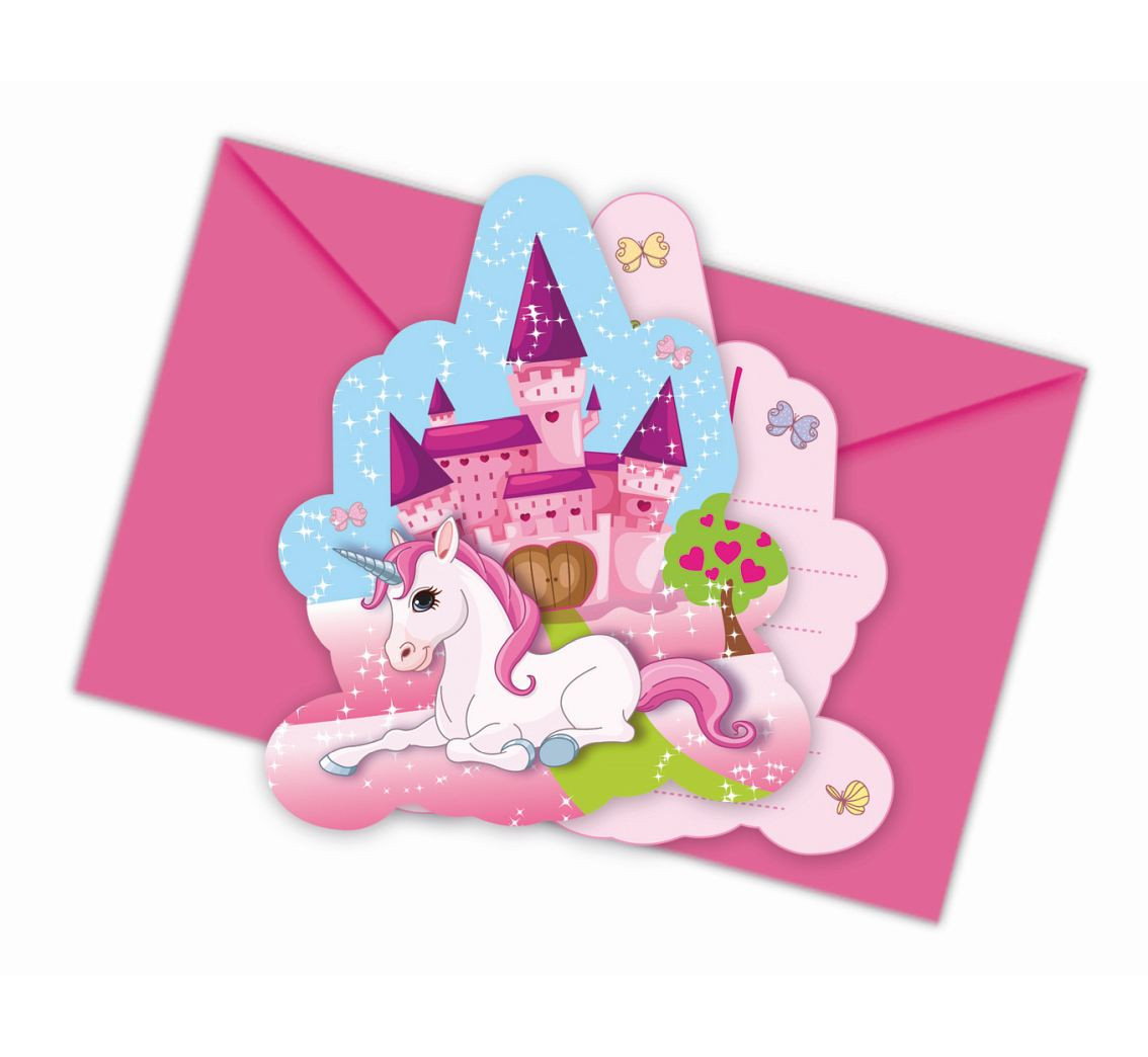 Invitations with envelopes Unicorn, 6 Pcs EOL
