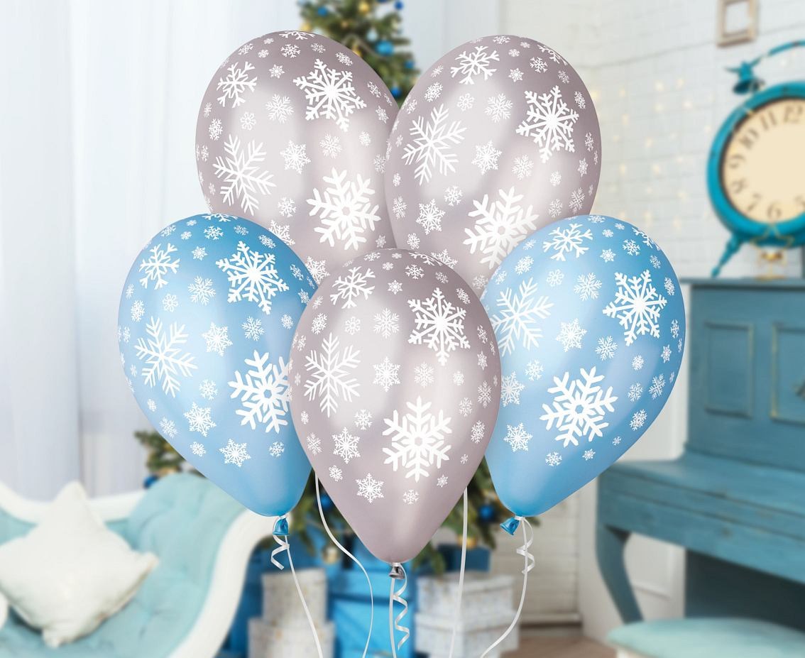 Balloons Gemar 12", premium snowflakes, metallic, 5pcs EOL