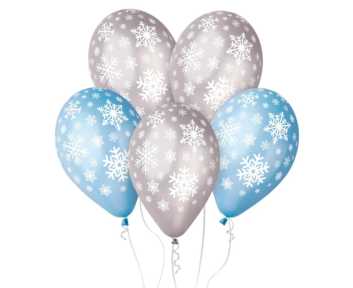 Balloons Gemar 12", premium snowflakes, metallic, 5pcs EOL