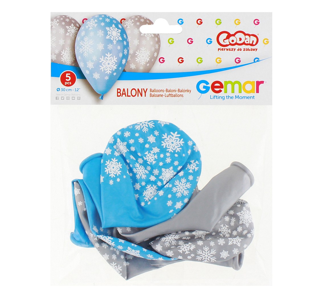Balloons Gemar 12", premium snowflakes, metallic, 5pcs EOL