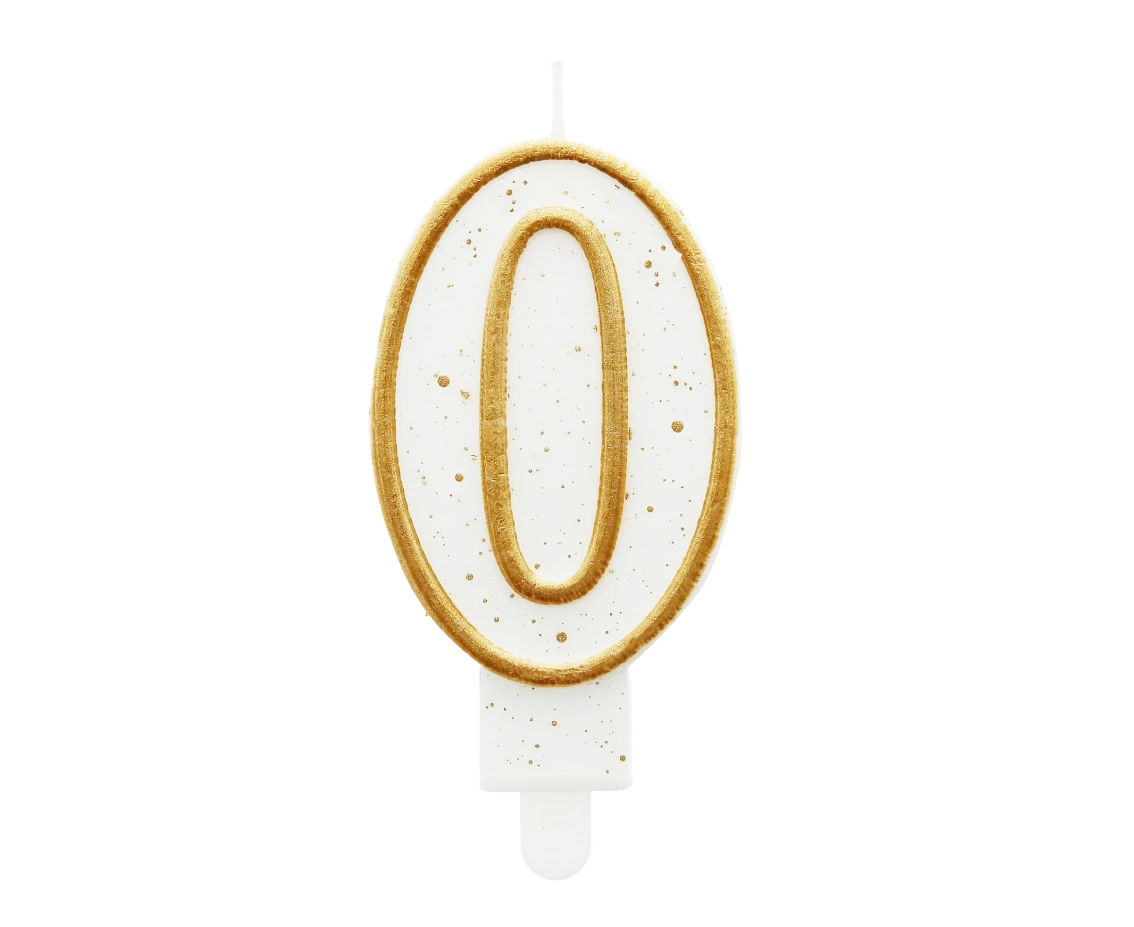 Digit candle "0", gold outline, 8 cm