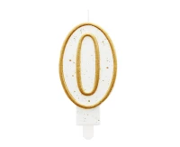 Digit candle "0", gold outline, 8 cm