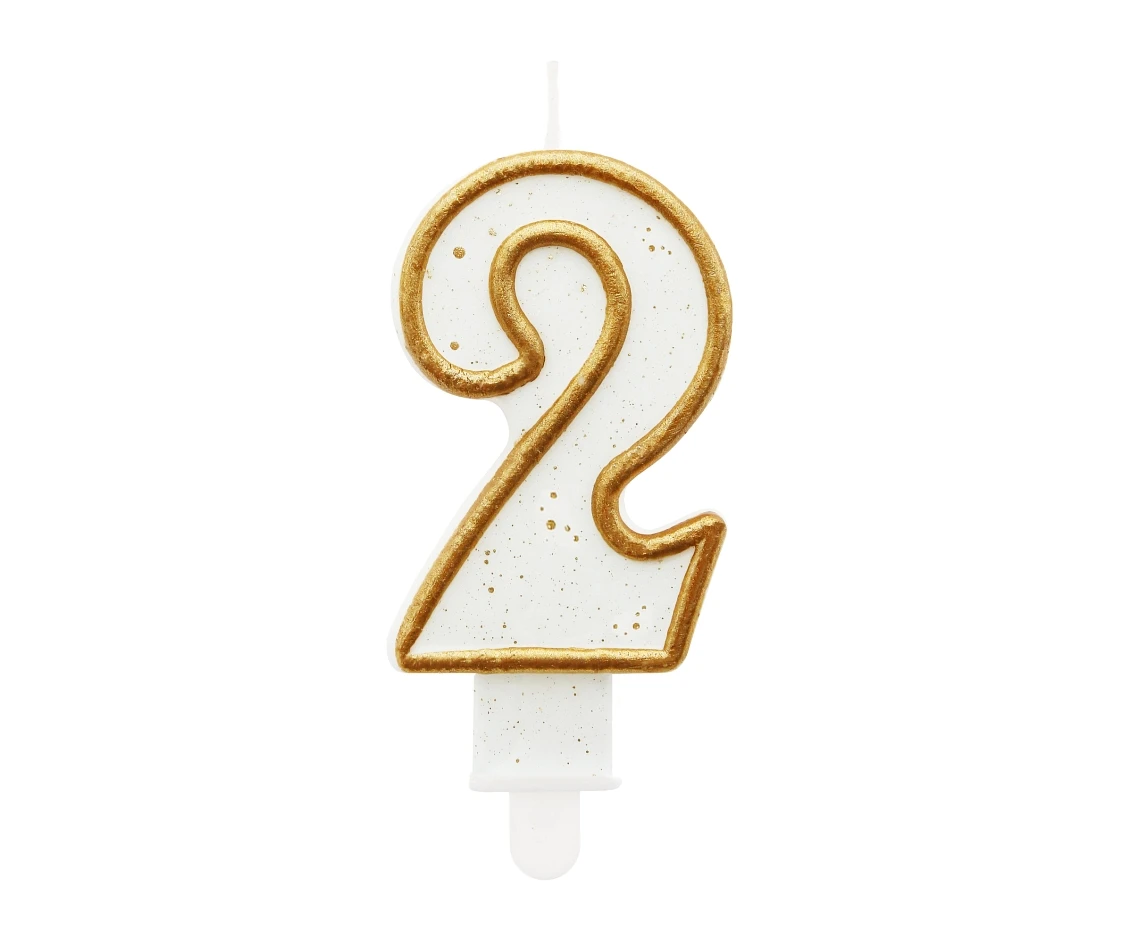 Digit candle "2", gold outline, 8 cm