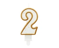 Digit candle "2", gold outline, 8 cm