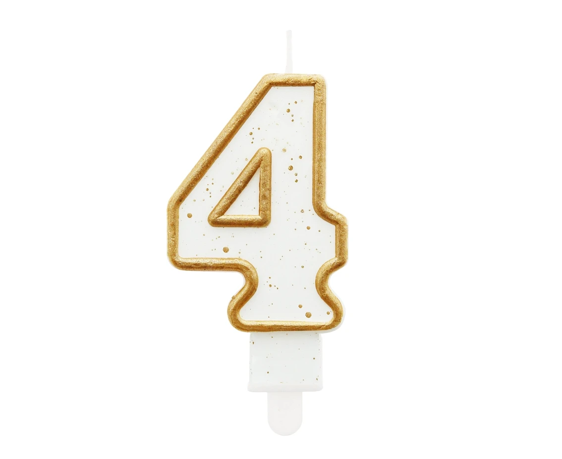 Digit candle "4", gold outline, 8 cm