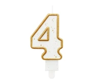 Digit candle "4", gold outline, 8 cm