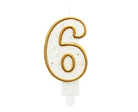 Digit candle "6", gold outline, 8 cm