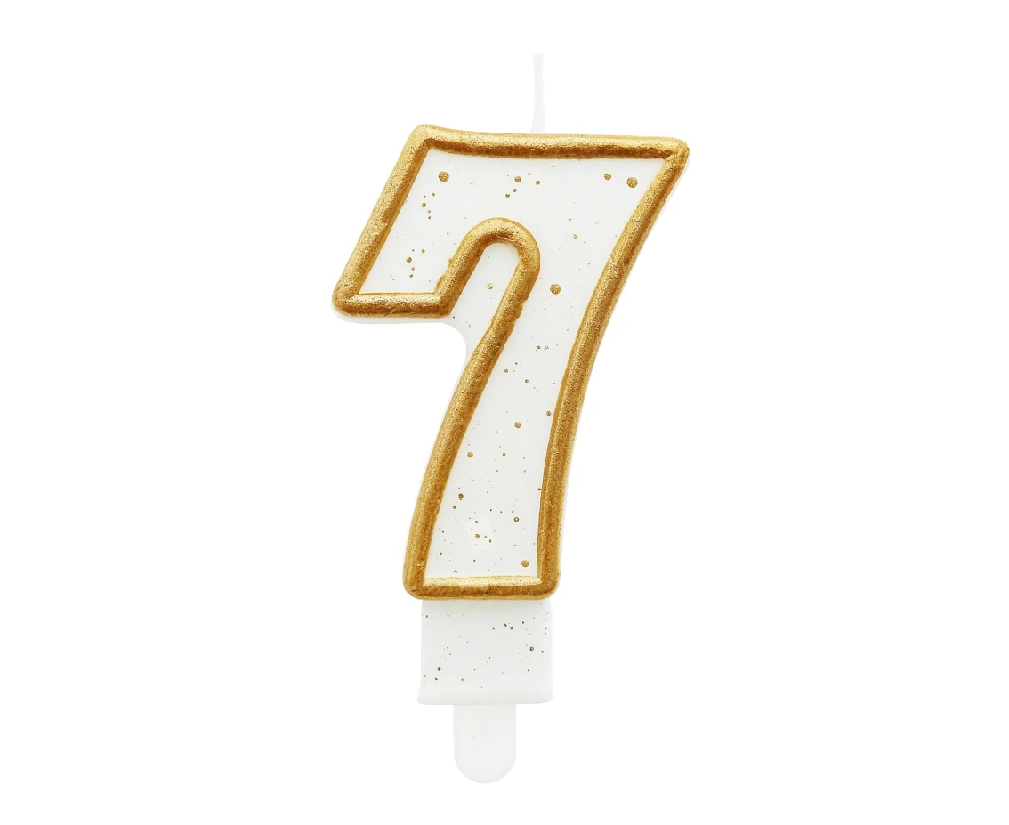 Digit candle "7", gold outline, 8 cm