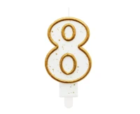 Digit candle "8", gold outline, 8 cm