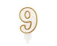 Digit candle "9", gold outline, 8 cm
