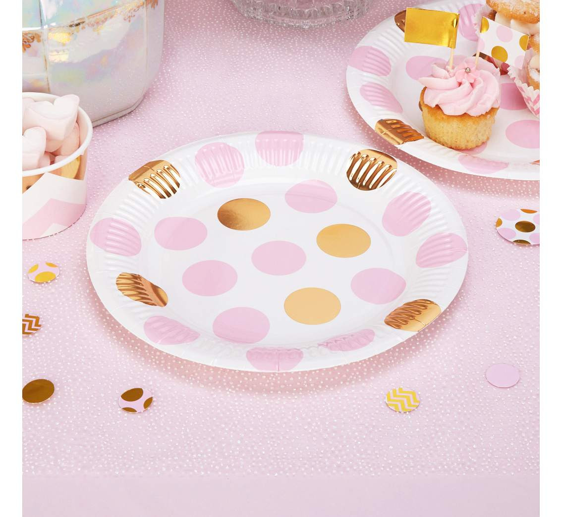 Paper Plates "Pattern Works - Plate Pink Dots", size 23 cm,8 pcs