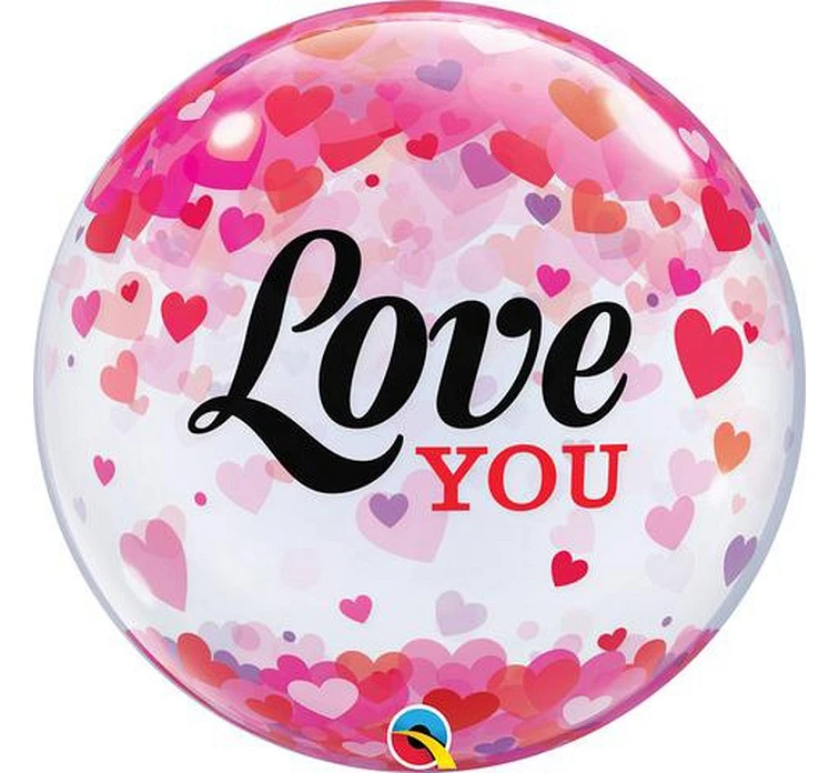 Foil balloon 22" QL Bubble "Love You Confetti Hearts" EOL