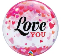 Foil balloon 22" QL Bubble "Love You Confetti Hearts" EOL