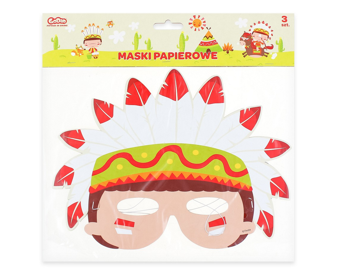 Paper masks "Indian Party", size 26.4 x 20 cm, 3 pcs EOL