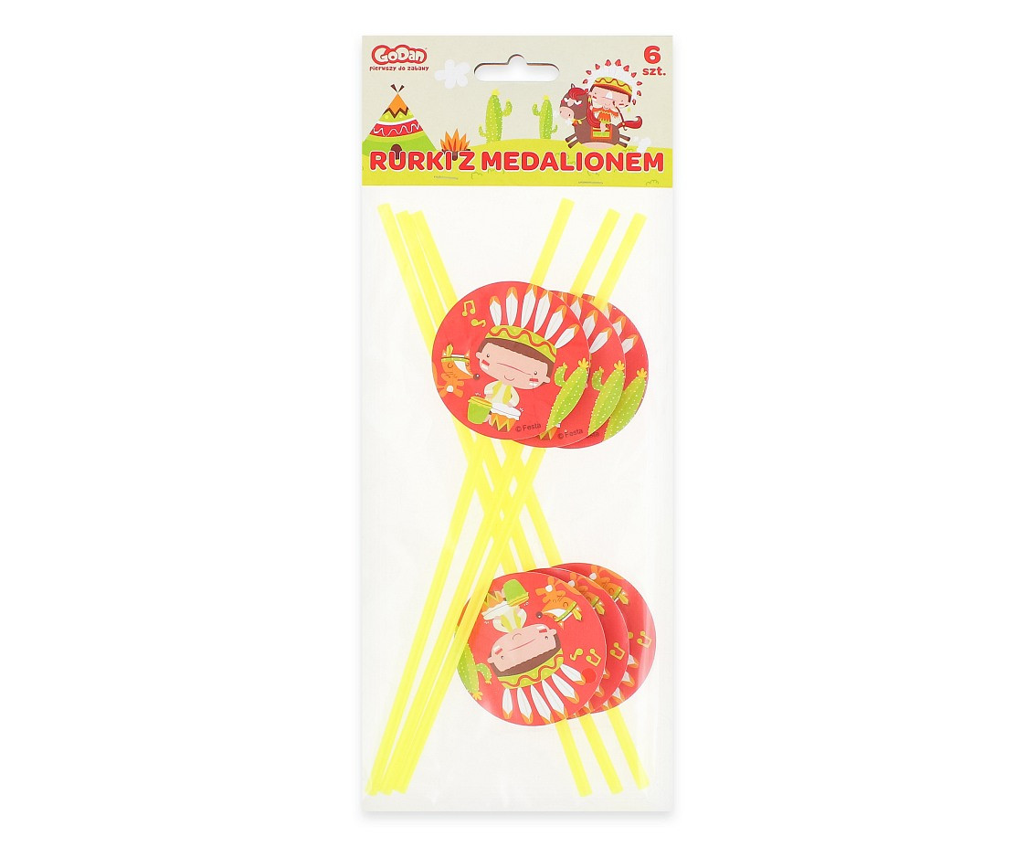 Drinking straws with deco cards "Indian Party", 6 pcs EOL