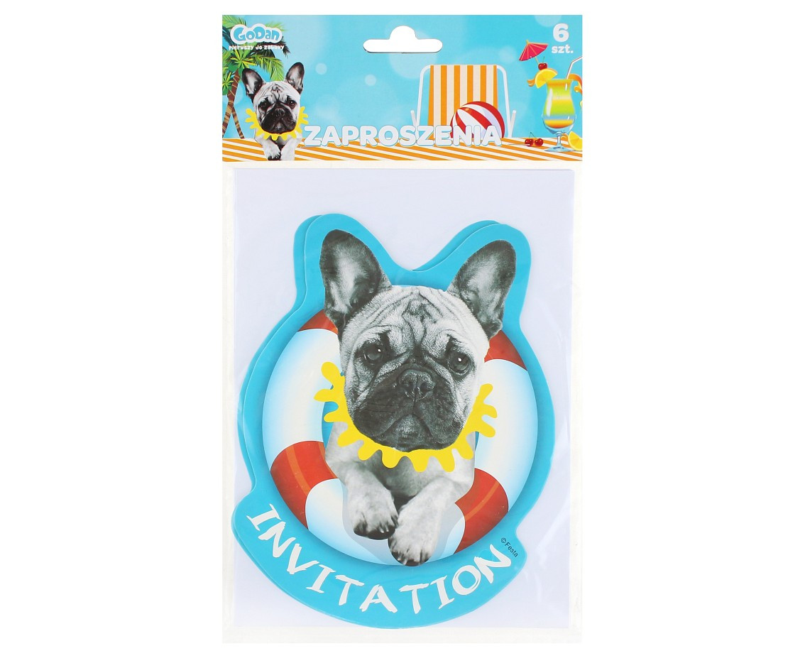 Invitations with envelopes dog, 6 pcs EOL