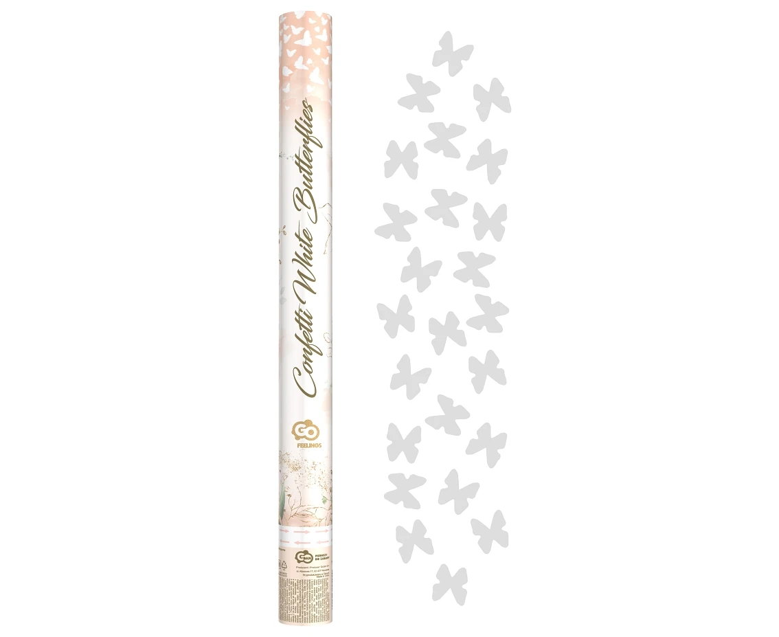 Confetti cannon Butterflies, paper, white / 60 cm