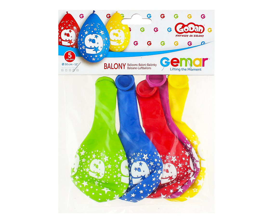 Balony Gemar 12",  9. urodziny, pastel mix(wiszące), 5szt. KK