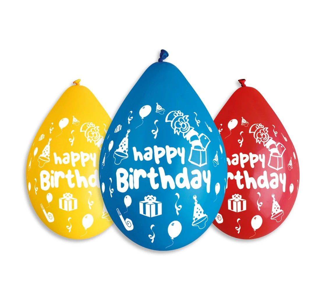 Balloons Gemar 12", pastel premium "happy birthday" (party) hanging balloon, 5pcs