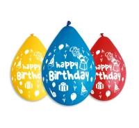 Balloons Gemar 12", pastel premium "happy birthday" (party) hanging balloon, 5pcs