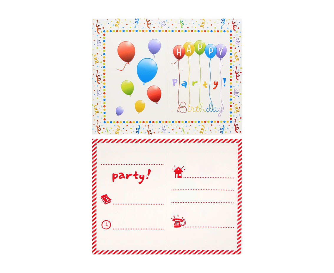 Invitations with envelopes "Happy Birthday Streamers Party", 6 pcs