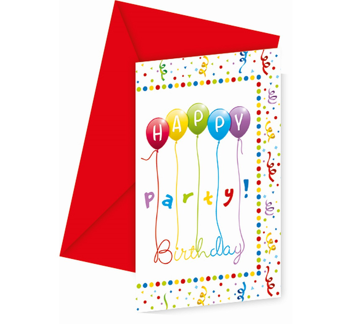 Invitations with envelopes "Happy Birthday Streamers Party", 6 pcs