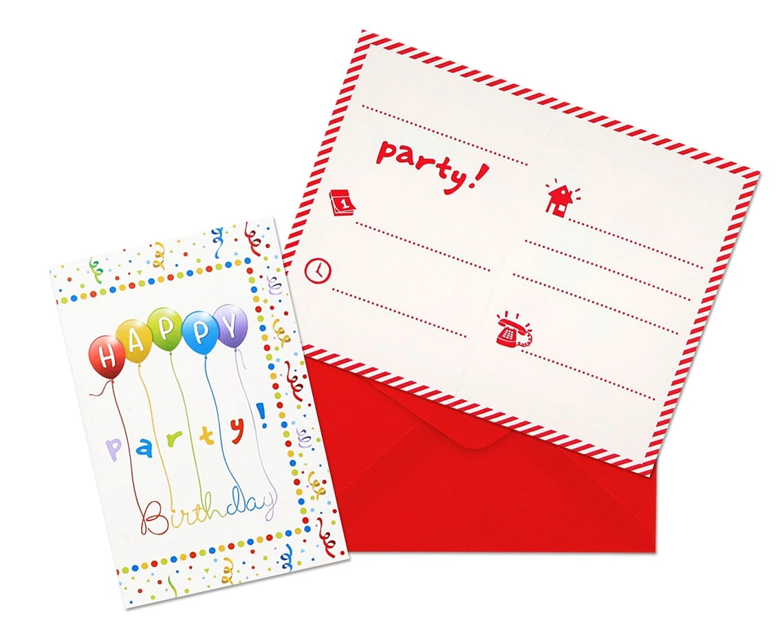 Invitations with envelopes "Happy Birthday Streamers Party", 6 pcs