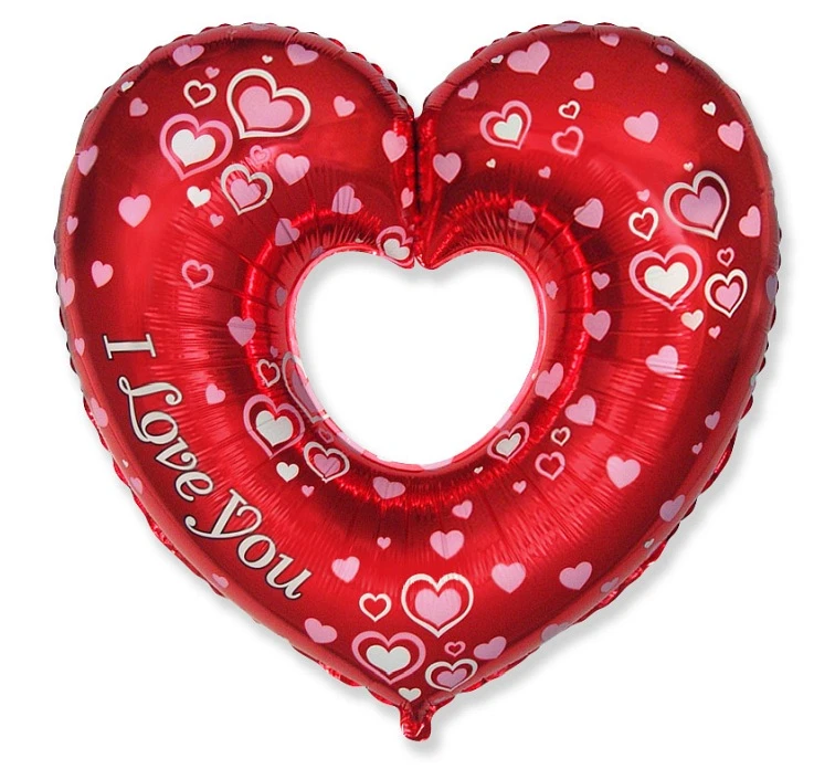 Foil balloon 24" FX - Beautiful heart - I Love You,  unpacked (flat)