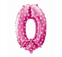 Foil balloon digit "0", pink with hearts, 26" EOL