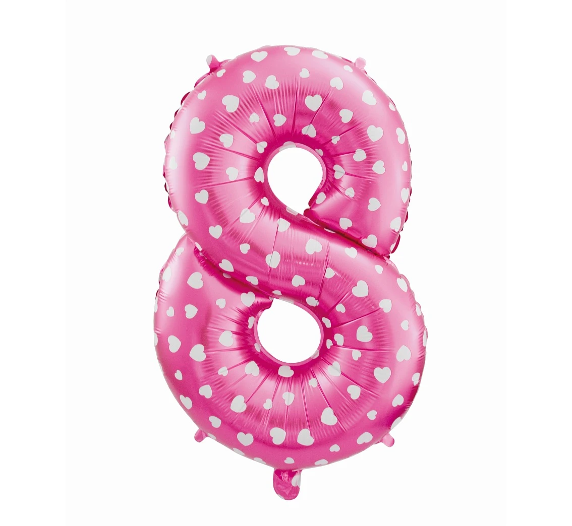 Foil balloon digit "9", pink with hearts, 26" EOL