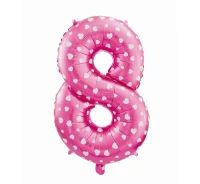 Foil balloon digit "9", pink with hearts, 26" EOL