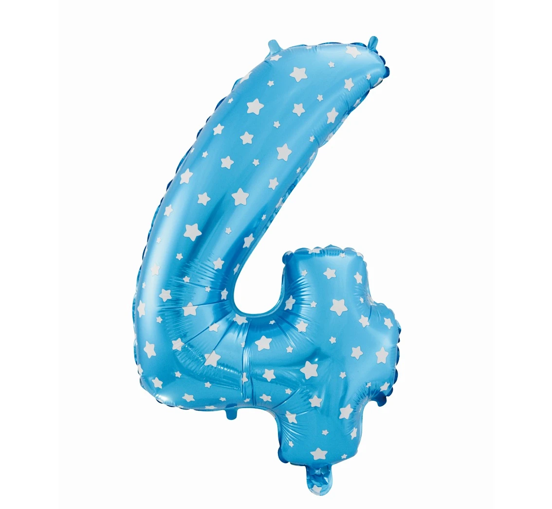 Foil balloon digit "4", blue with stars, 26" EOL
