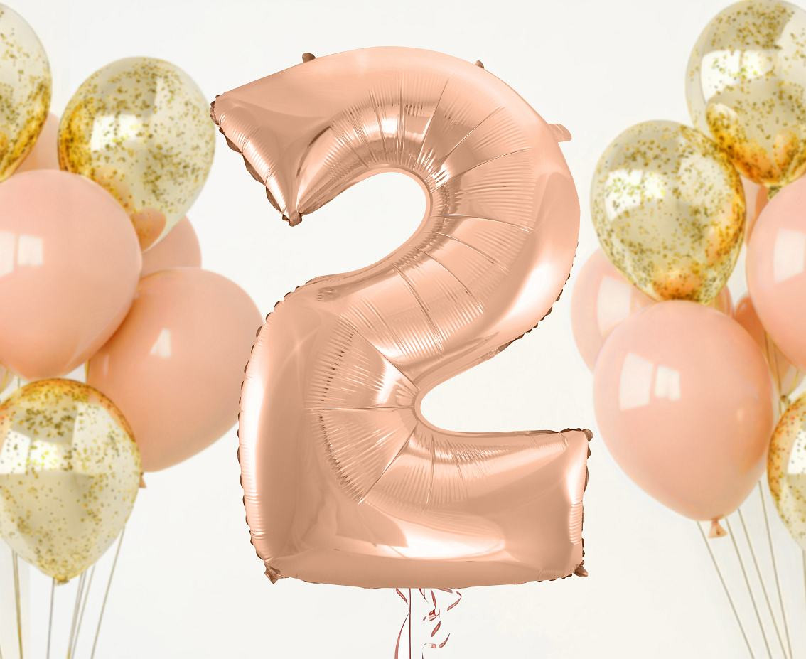 Foil balloon No 2, pink-gold, 92 cm