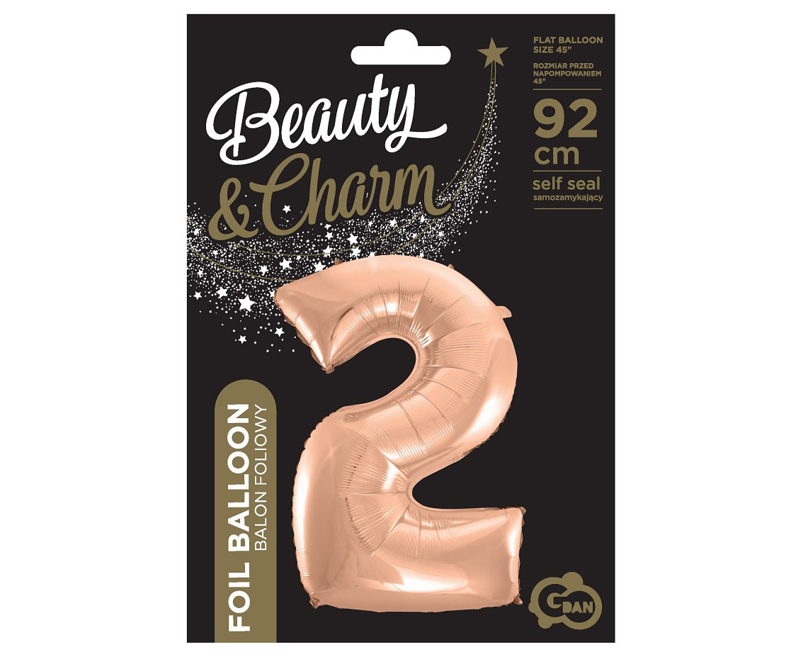 Foil balloon No 2, pink-gold, 92 cm