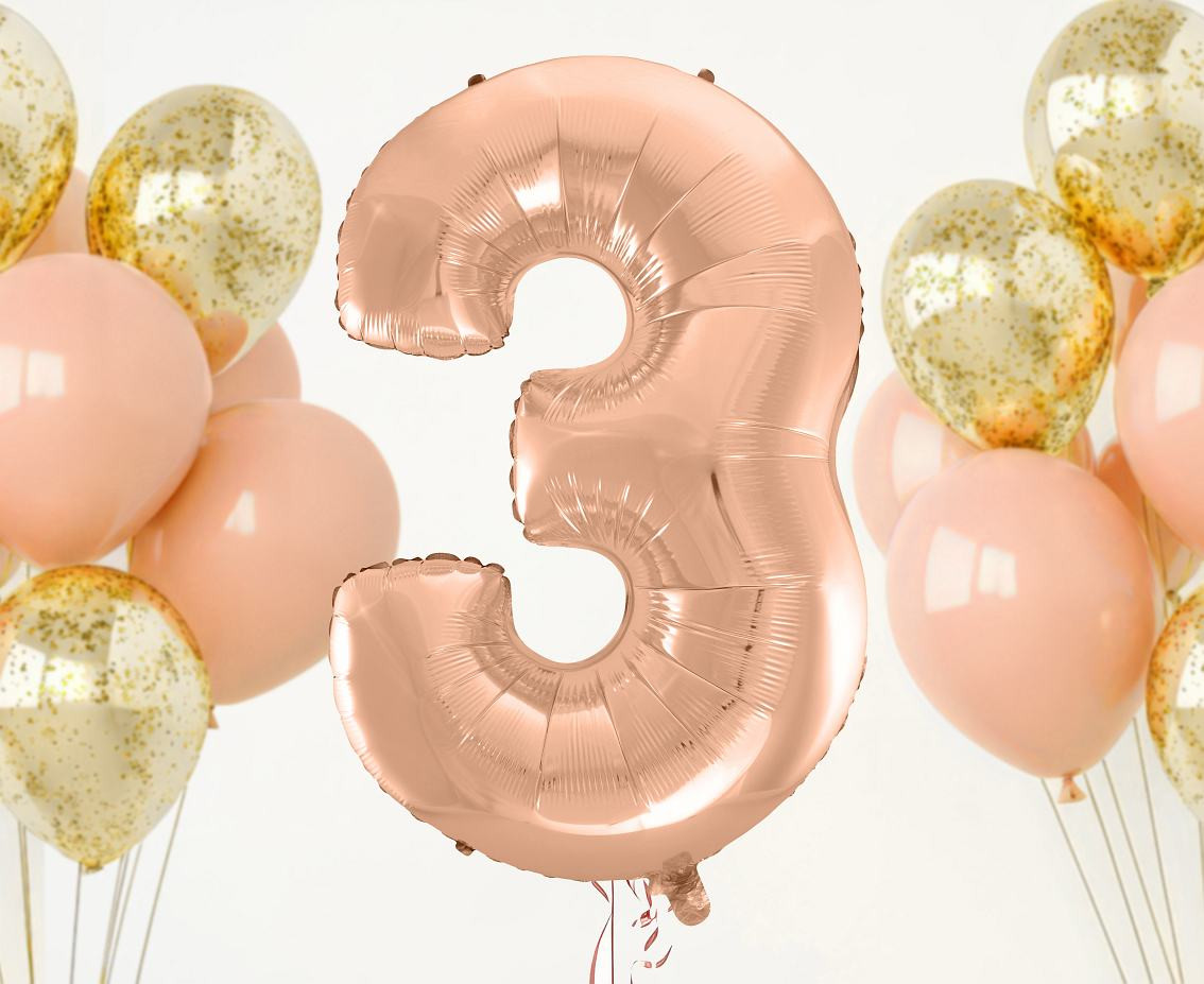 Foil balloon No 3, pink-gold, 92 cm