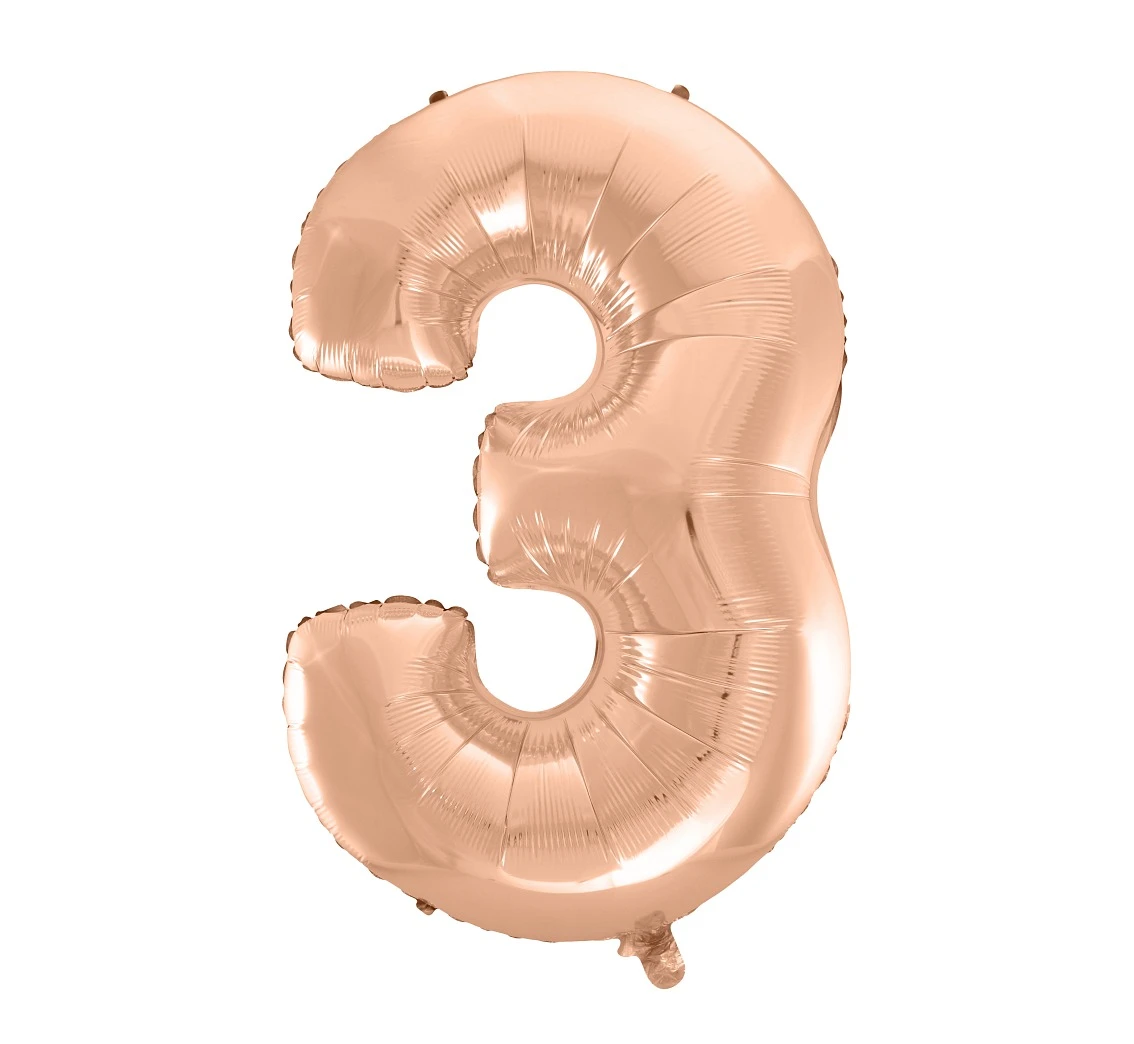 Foil balloon No 3, pink-gold, 92 cm