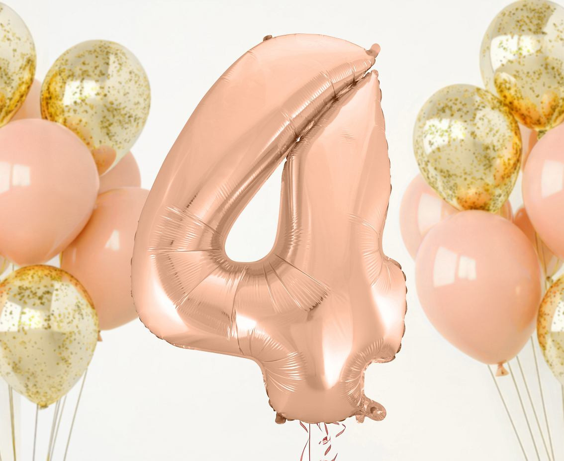 Foil balloon No 4, pink-gold, 92 cm