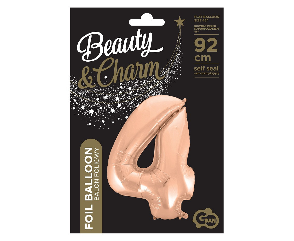 Foil balloon No 4, pink-gold, 92 cm