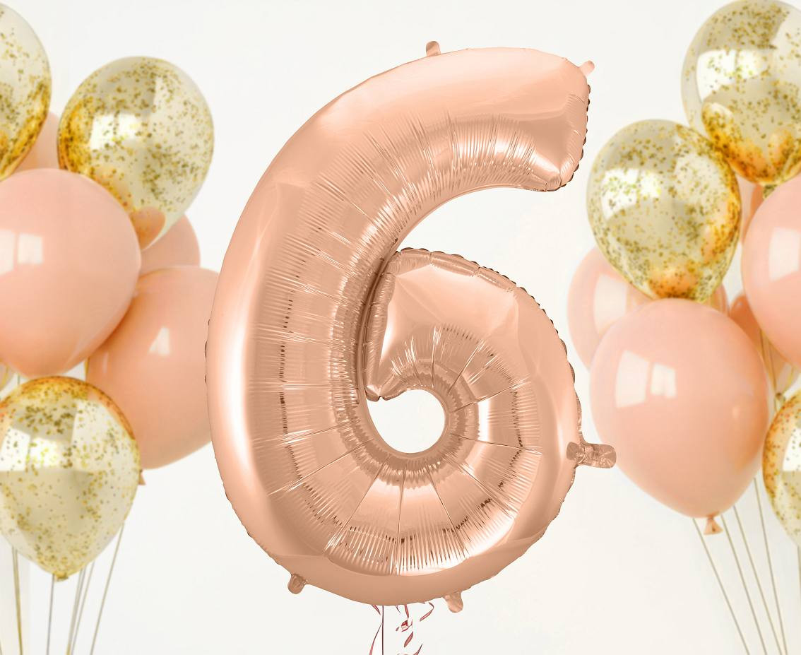 Foil balloon No 6, pink-gold, 92 cm