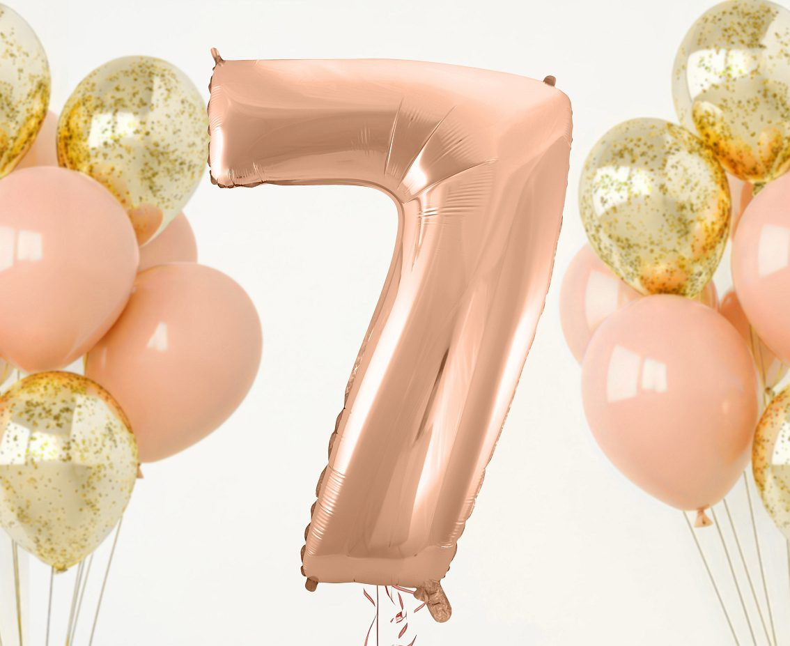 Foil balloon No 7, pink-gold, 92 cm