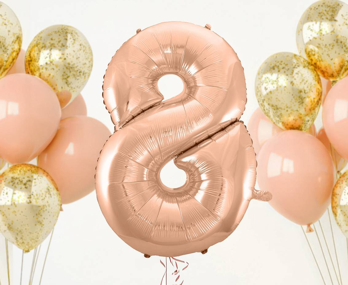Foil balloon No 8, pink-gold, 92 cm