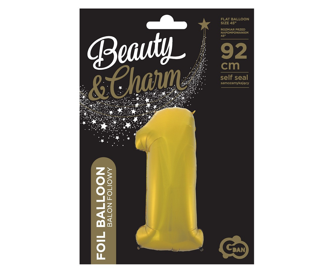 Foil balloon No 1, gold matt, 92 cm EOL