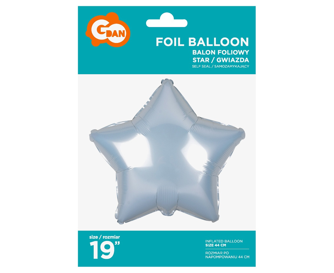 Foil balloon Star, white, 19"