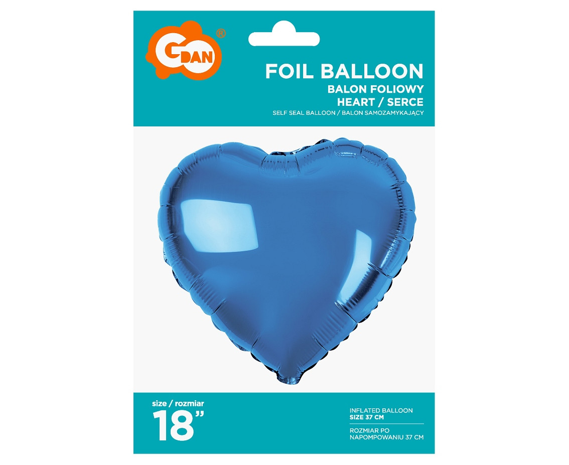 Foil balloon, heart, blue, 18" EOL