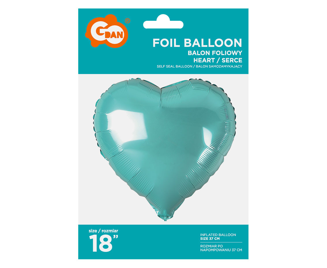 Foil balloon, heart, light blue, 18"