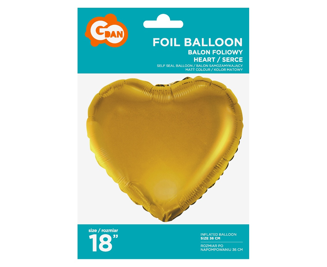 Foil balloon, heart, gold matt, 18" EOL