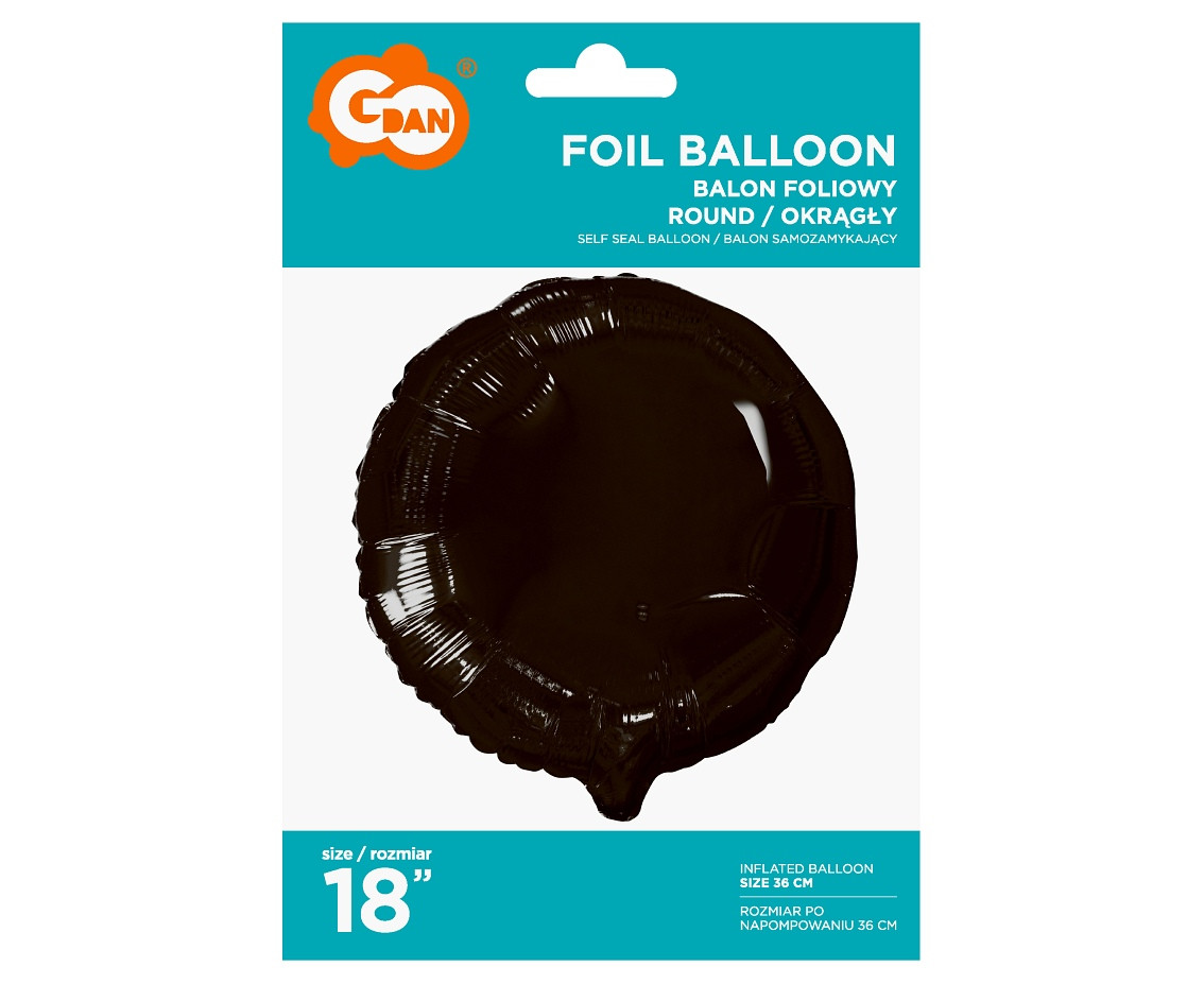 Foil balloon, round, black,18" EOL